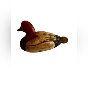 VINTAGE WOODEN RED HEAD DUCK HAND CARVED PAINTED SIGNED REBECCA